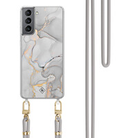 Casimoda Samsung Galaxy S21 Plus hoesje met grijs koord - Marmer grijs