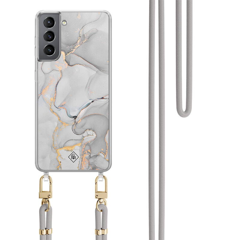 Casimoda Samsung Galaxy S21 Plus hoesje met grijs koord - Marmer grijs