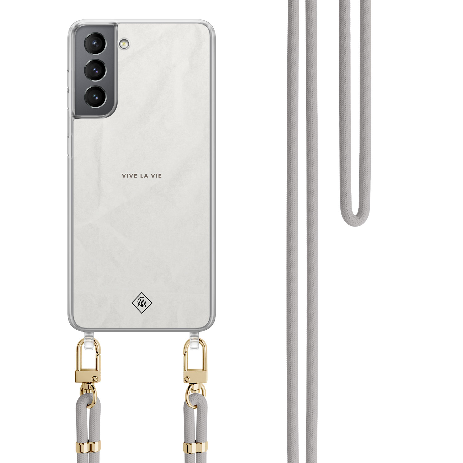 Samsung Galaxy S21 Plus hoesje met grijs koord Vive la vie