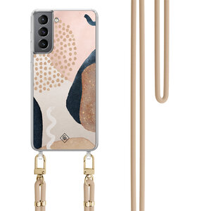 Casimoda Samsung Galaxy S21 Plus hoesje met beige koord - Abstract dots
