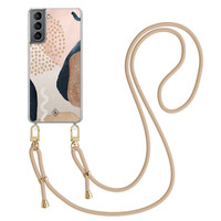 Casimoda Samsung Galaxy S21 Plus hoesje met beige koord - Abstract dots