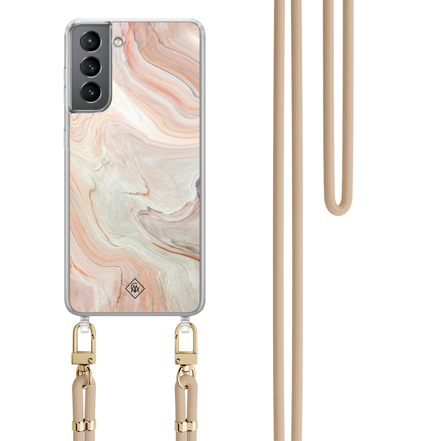 Samsung Galaxy S21 Plus hoesje met beige koord Marmer waves