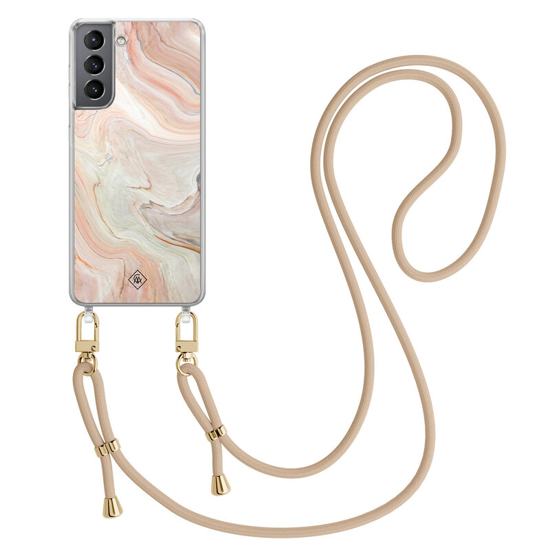 Casimoda Samsung Galaxy S21 Plus hoesje met beige koord - Marmer waves