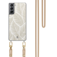 Casimoda Samsung Galaxy S21 Plus hoesje met beige koord - Palm leaves beige
