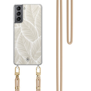 Casimoda Samsung Galaxy S21 Plus hoesje met beige koord - Palm leaves beige