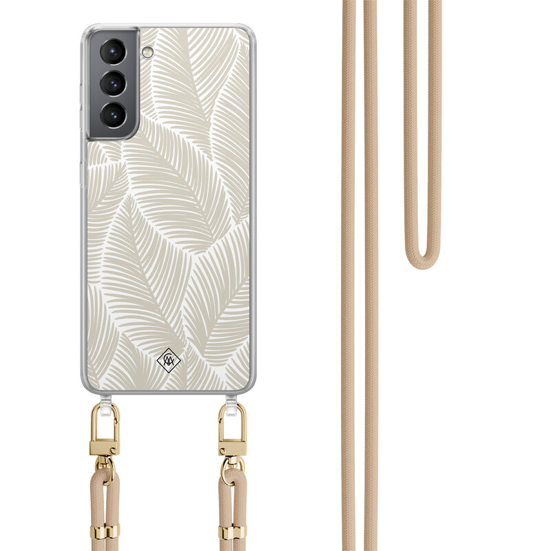 Casimoda Samsung Galaxy S21 Plus hoesje met beige koord - Palm leaves beige
