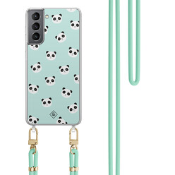 Casimoda Samsung Galaxy S21 Plus hoesje met mint koord - Panda print