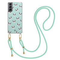 Casimoda Samsung Galaxy S21 Plus hoesje met mint koord - Panda print
