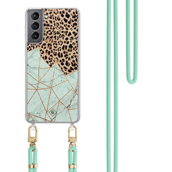 Casimoda Samsung Galaxy S21 Plus hoesje met mint koord - Luipaard marmer mint