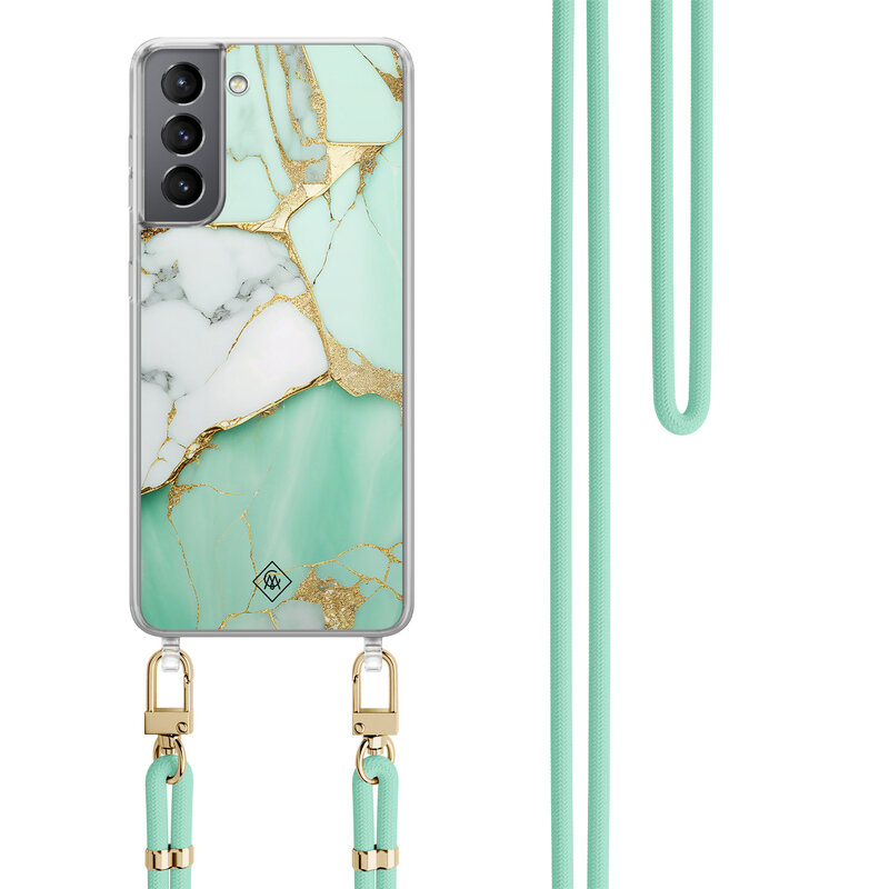 Casimoda Samsung Galaxy S21 Plus hoesje met mint koord - Marmer mintgroen