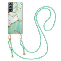 Casimoda Samsung Galaxy S21 Plus hoesje met mint koord - Marmer mintgroen