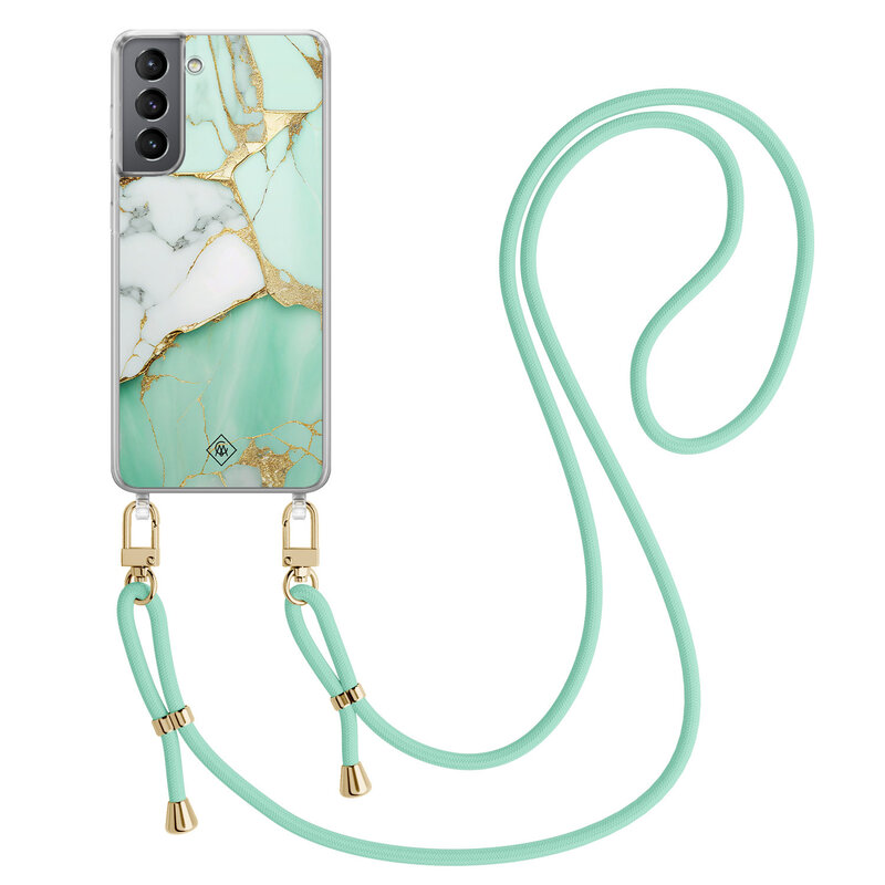 Casimoda Samsung Galaxy S21 Plus hoesje met mint koord - Marmer mintgroen