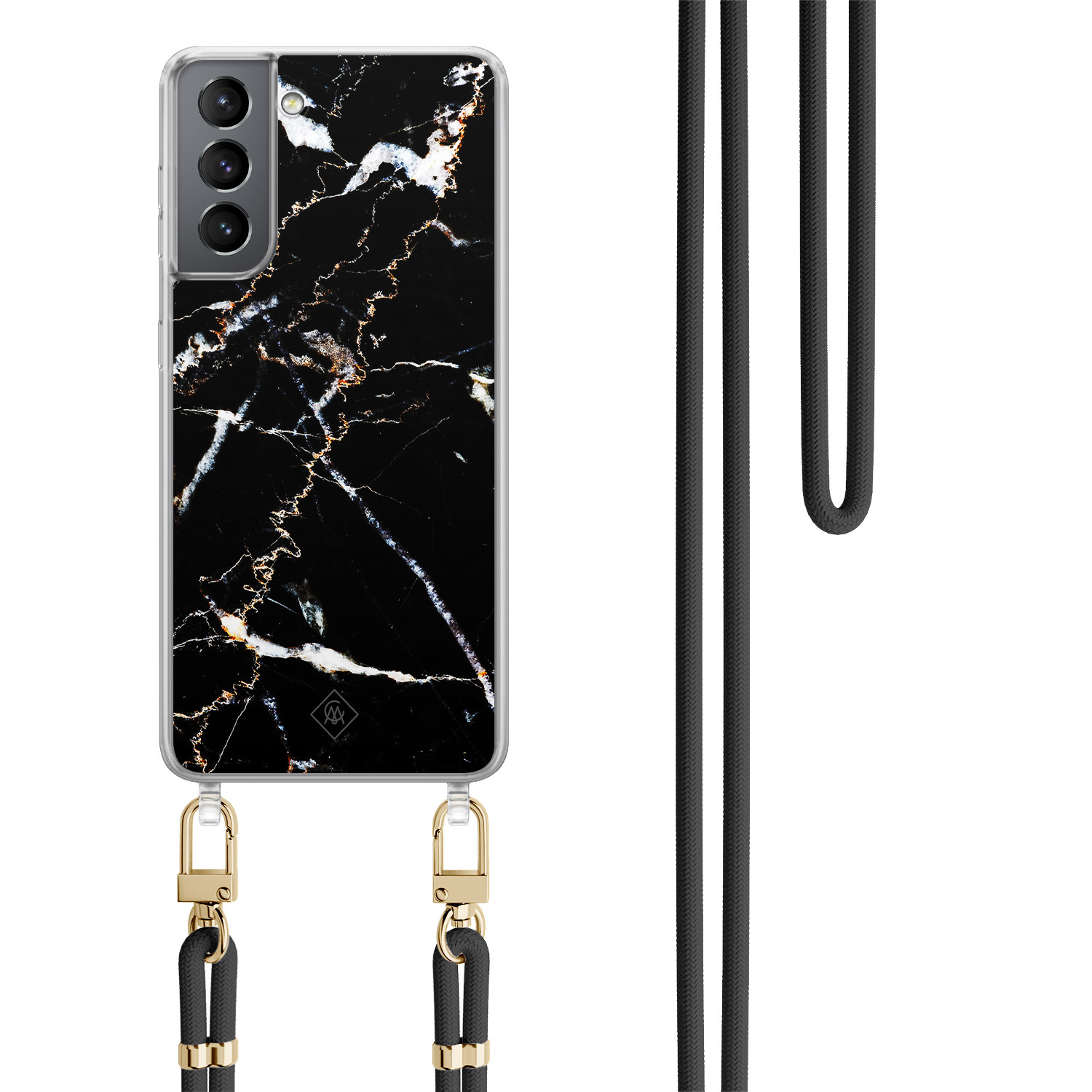 Samsung Galaxy S21 Plus hoesje met zwart koord Marmer zwart