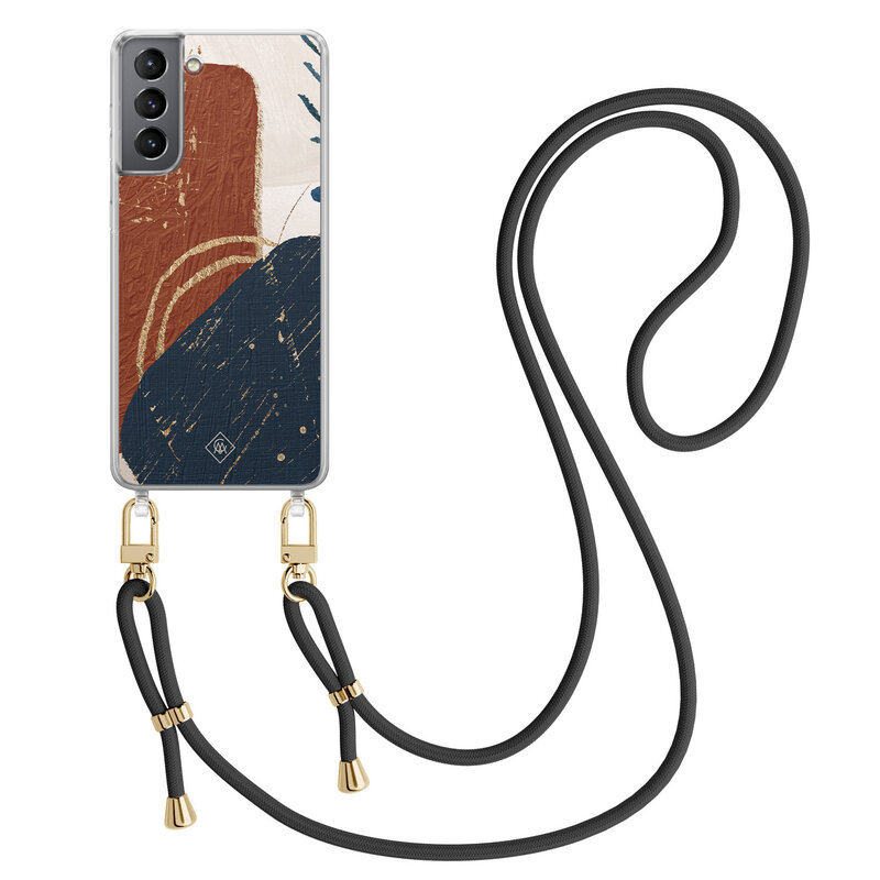 Casimoda Samsung Galaxy S21 Plus hoesje met zwart koord - Abstract terracotta