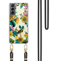 Casimoda Samsung Galaxy S21 Plus hoesje met zwart koord - Sunflowers