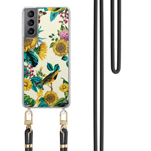 Casimoda Samsung Galaxy S21 Plus hoesje met zwart koord - Sunflowers