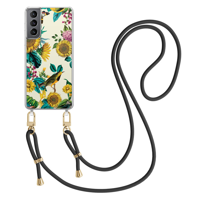 Casimoda Samsung Galaxy S21 Plus hoesje met zwart koord - Sunflowers