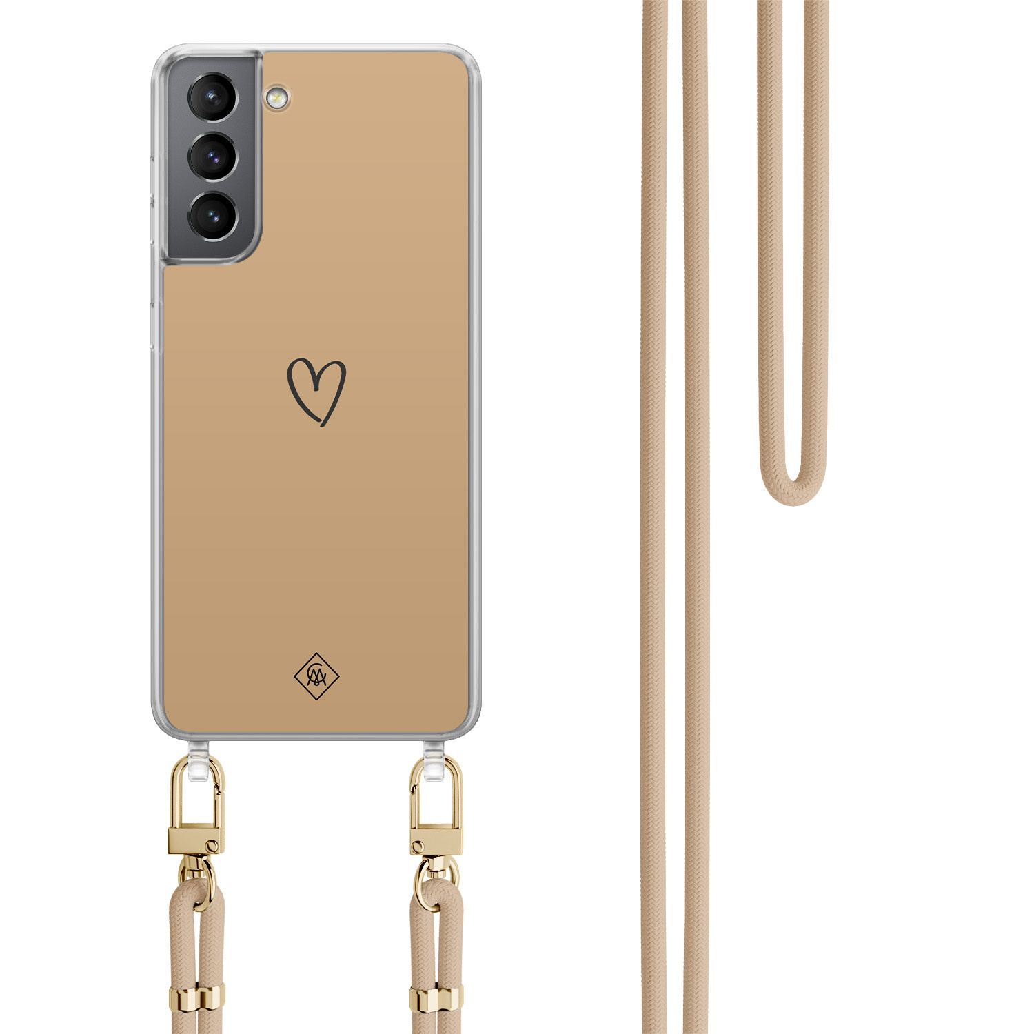 Samsung Galaxy S21 Plus hoesje met beige koord Hart bruin