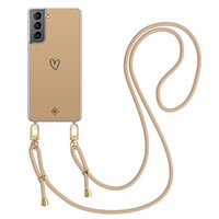 Casimoda Samsung Galaxy S21 Plus hoesje met beige koord - Hart bruin