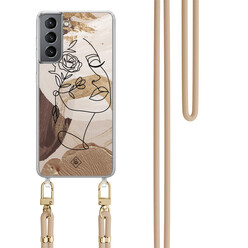Casimoda Samsung Galaxy S21 Plus hoesje met beige koord - Abstract gezicht bruin