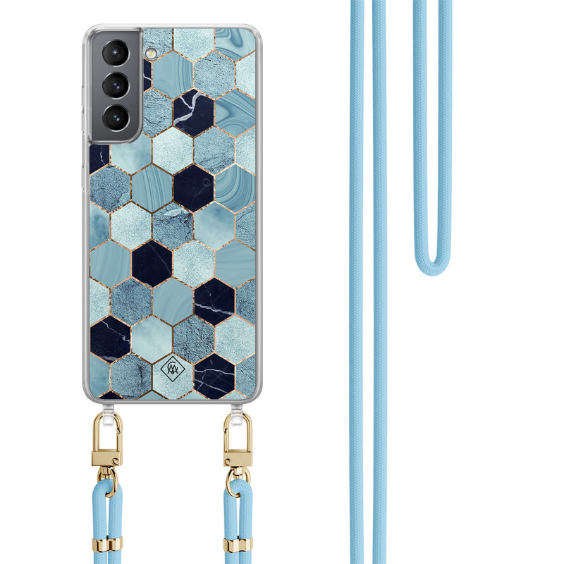 Casimoda Samsung Galaxy S21 Plus hoesje met blauw koord - Blue cubes