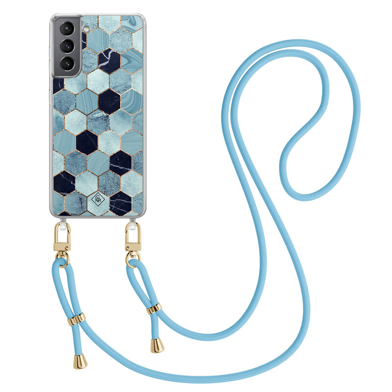 Casimoda Samsung Galaxy S21 Plus hoesje met blauw koord - Blue cubes
