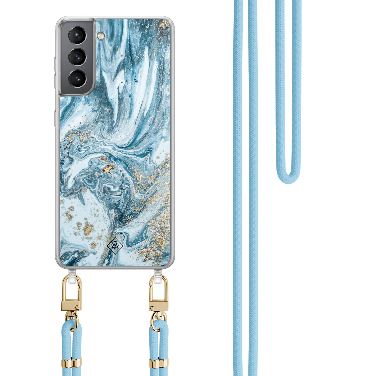 Samsung Galaxy S21 Plus hoesje met blauw koord Marble sea