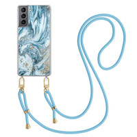 Casimoda Samsung Galaxy S21 Plus hoesje met blauw koord - Marble sea