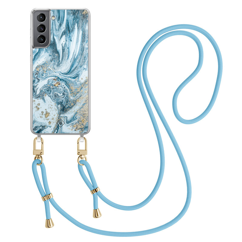 Casimoda Samsung Galaxy S21 Plus hoesje met blauw koord - Marble sea