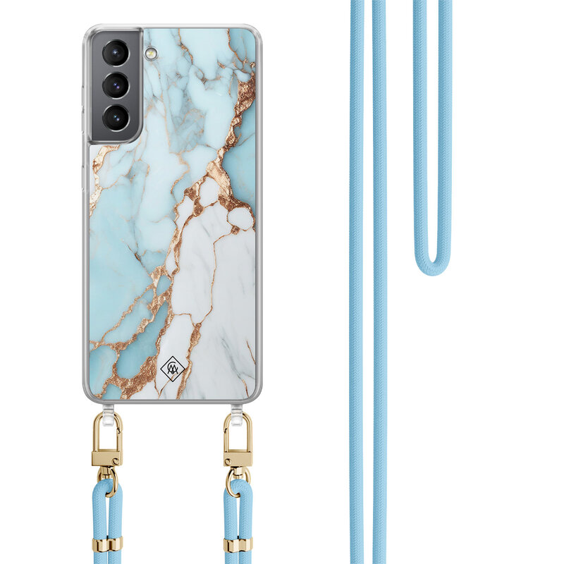 Casimoda Samsung Galaxy S21 Plus hoesje met blauw koord - Marmer lichtblauw