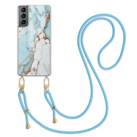 Casimoda Samsung Galaxy S21 Plus hoesje met blauw koord - Marmer lichtblauw