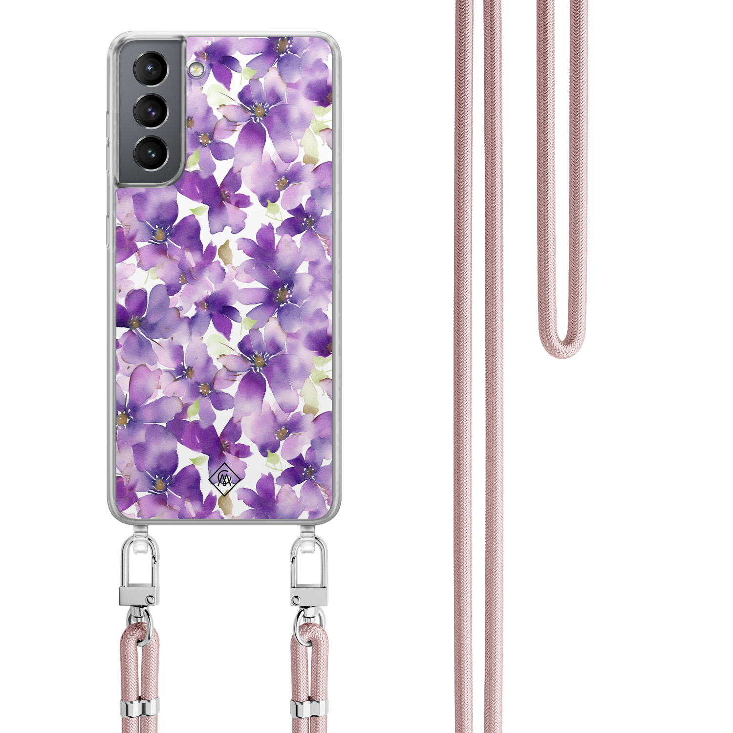 Samsung Galaxy S21 Plus hoesje met rosegoud koord Floral violet