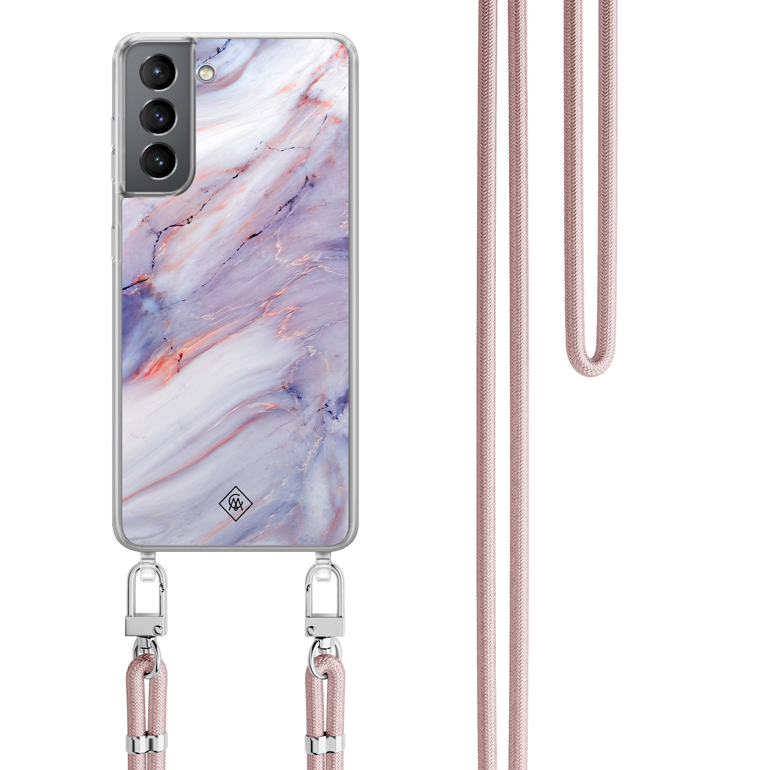 Samsung Galaxy S21 Plus hoesje met rosegoud koord Marmer paars