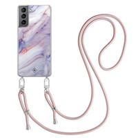 Casimoda Samsung Galaxy S21 Plus hoesje met rosegoud koord - Marmer paars
