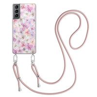 Casimoda Samsung Galaxy S21 Plus hoesje met rosegoud koord - Hortensia