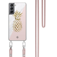 Casimoda Samsung Galaxy S21 Plus hoesje met rosegoud koord - Ananas