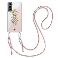 Casimoda Samsung Galaxy S21 Plus hoesje met rosegoud koord - Ananas
