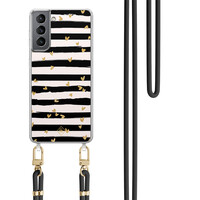 Casimoda Samsung Galaxy S21 Plus hoesje met zwart koord - Hart streepjes