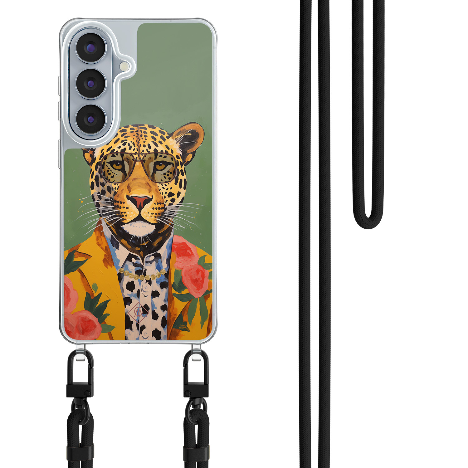 Samsung Galaxy S26 hoesje met zwart koord Luipaard hipster