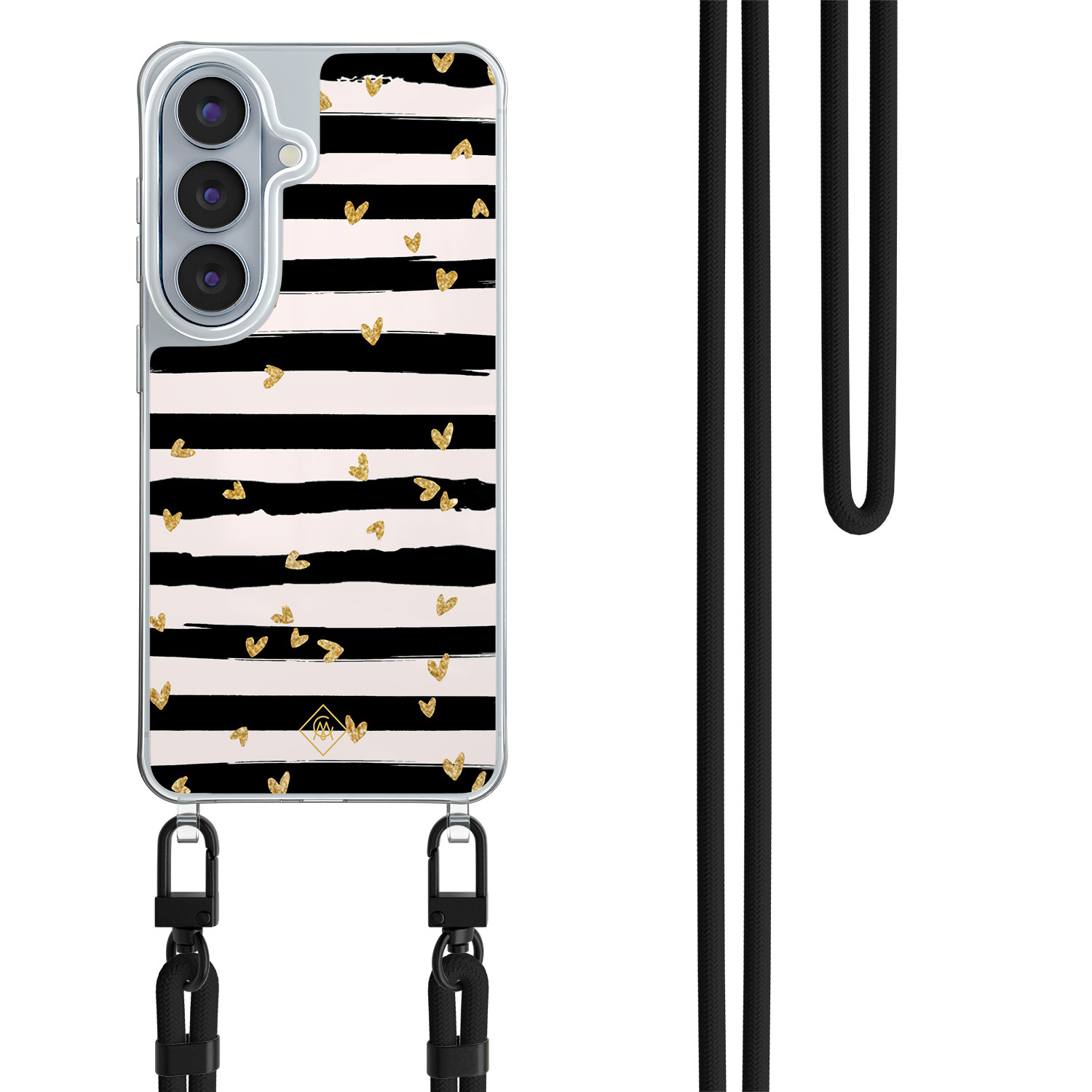 Samsung Galaxy S26 hoesje met zwart koord Hart streepjes