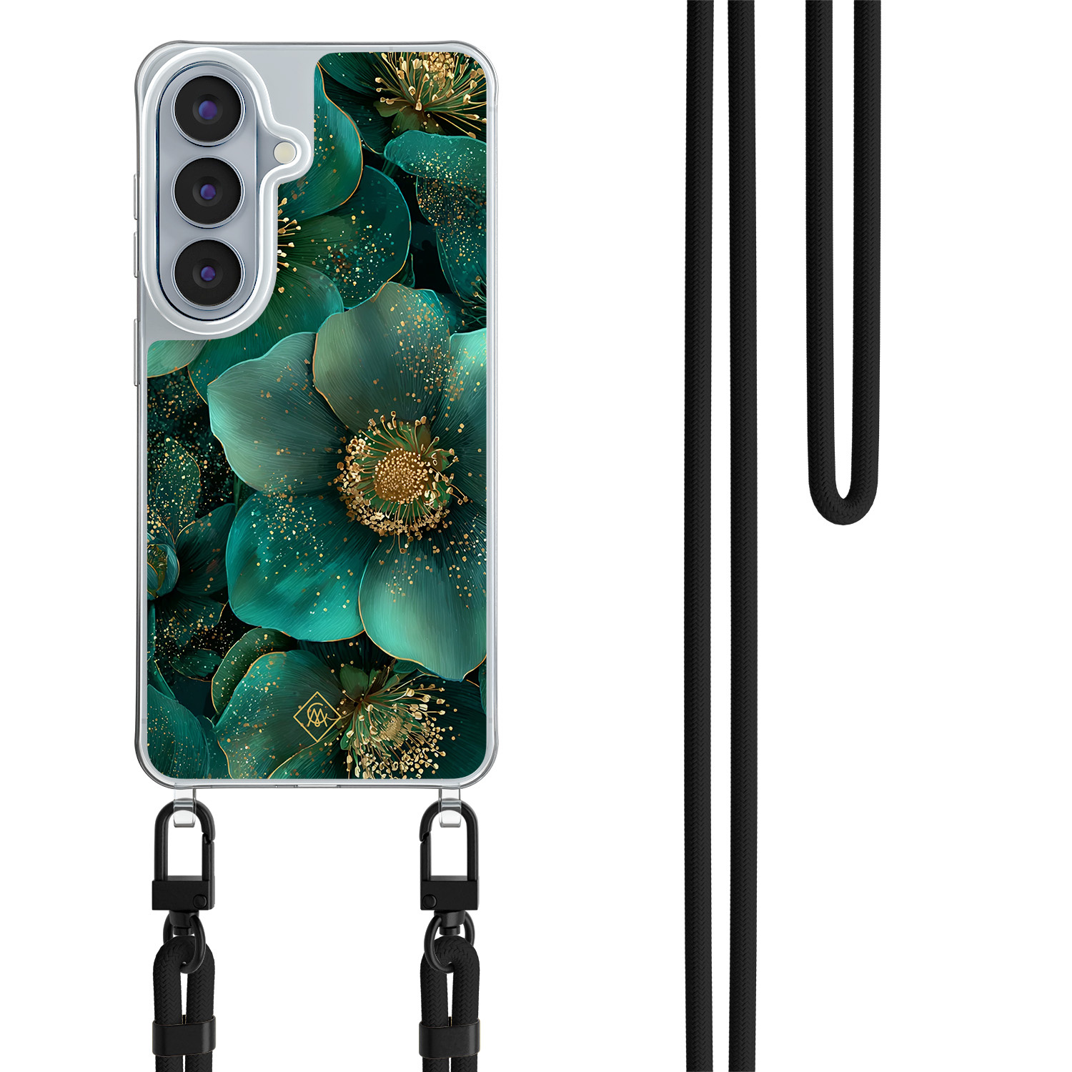 Samsung Galaxy S26 hoesje met zwart koord Emerald flowers