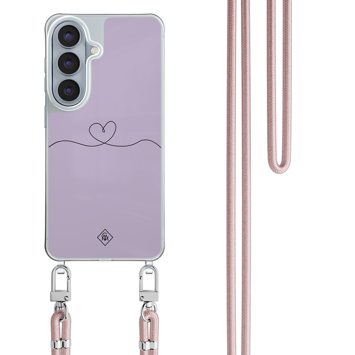 Samsung Galaxy S26 hoesje met rosegoud koord Hart lila