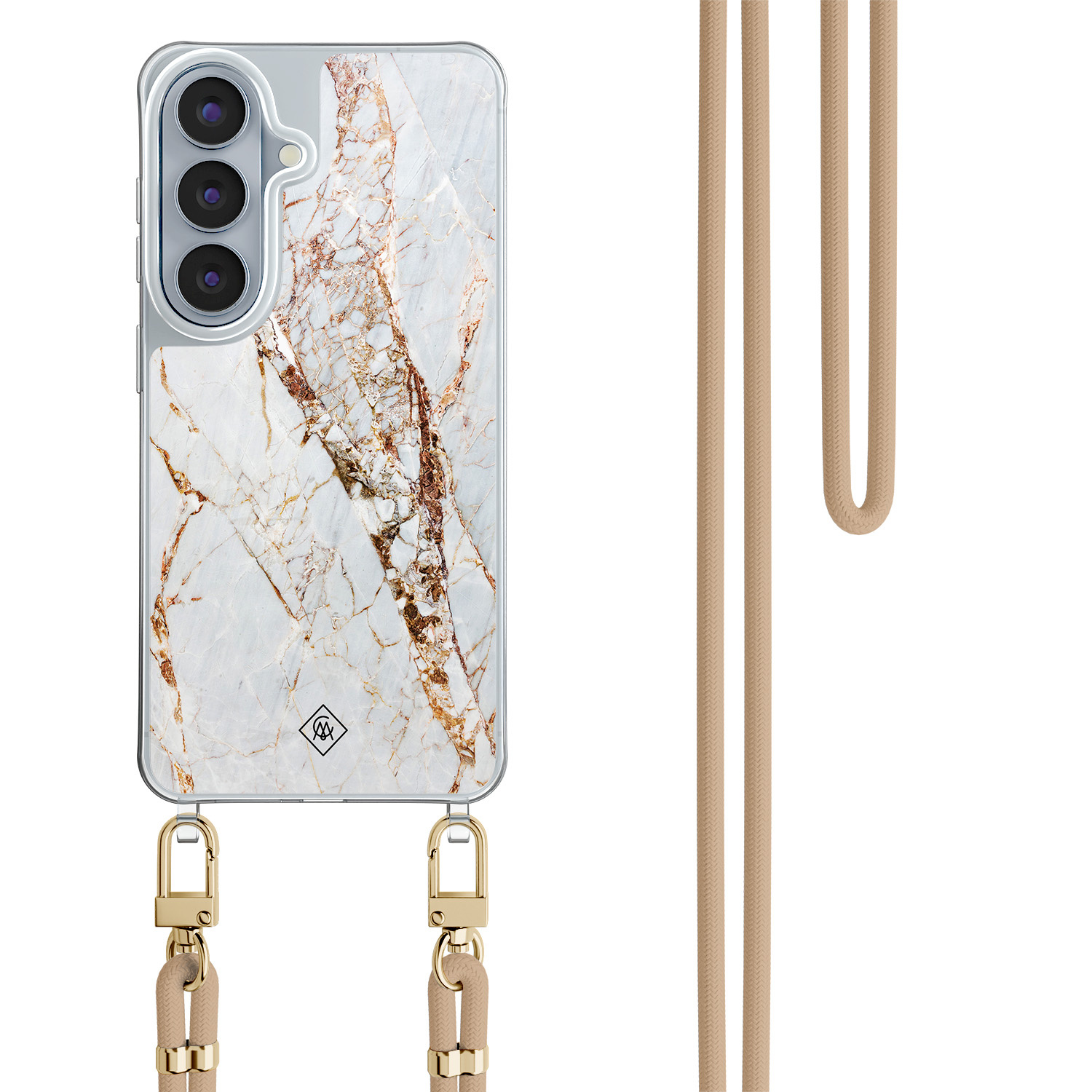 Samsung Galaxy S26 hoesje met beige koord Marmer goud