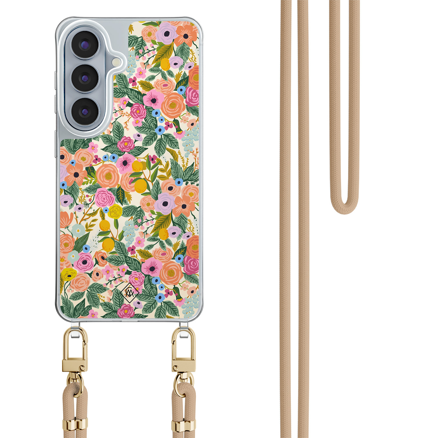 Samsung Galaxy S26 hoesje met beige koord Pink garden