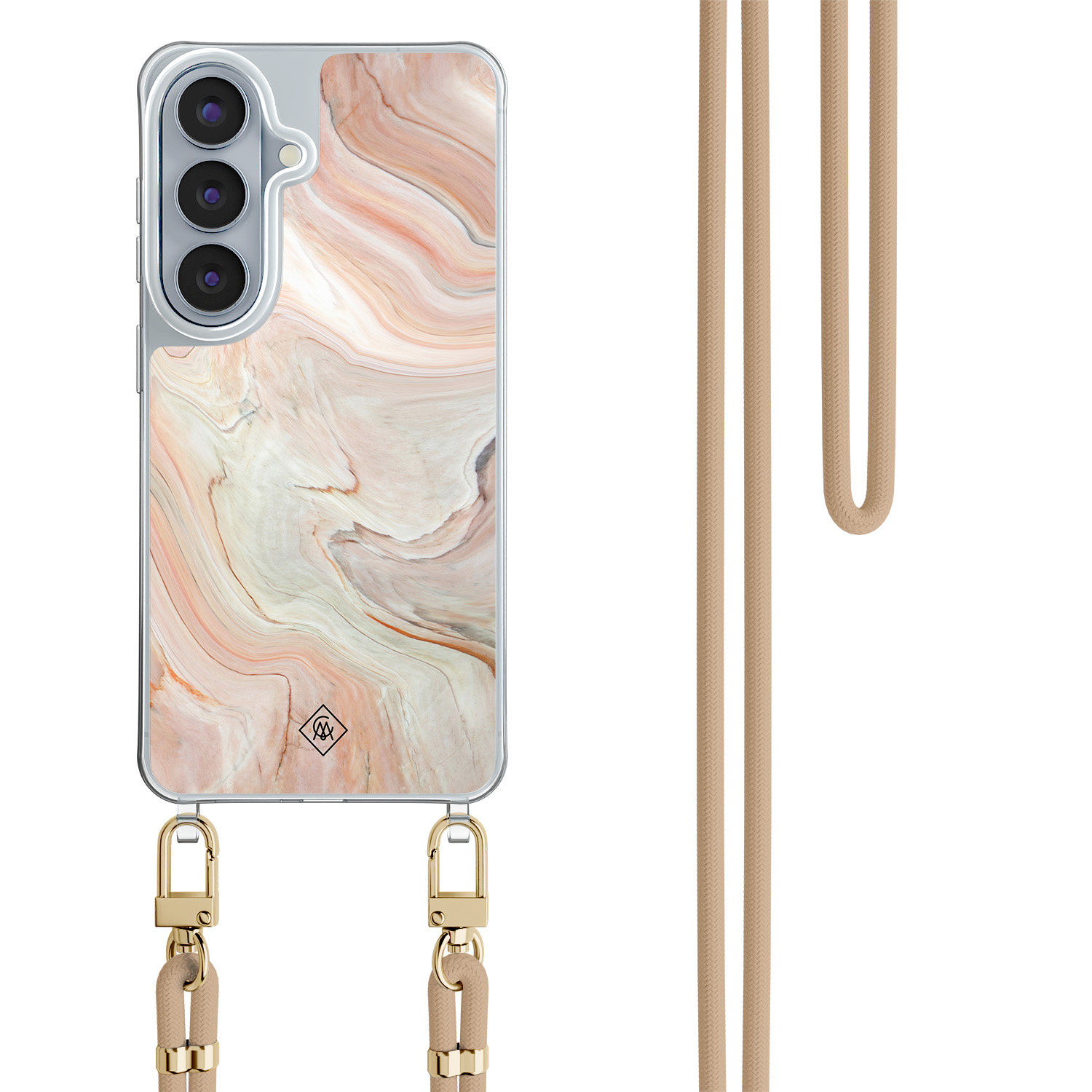 Samsung Galaxy S26 hoesje met beige koord Marmer waves
