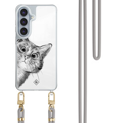 Casimoda Samsung Galaxy S26 hoesje met grijs koord - Peekaboo kat