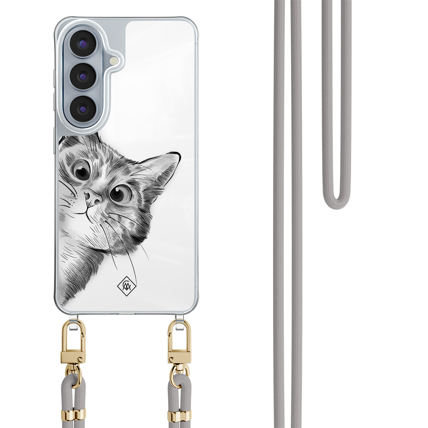 Samsung Galaxy S26 hoesje met grijs koord Peekaboo kat