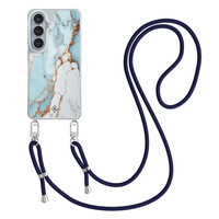 Casimoda Samsung Galaxy S26 hoesje met donkerblauw koord - Marmer lichtblauw