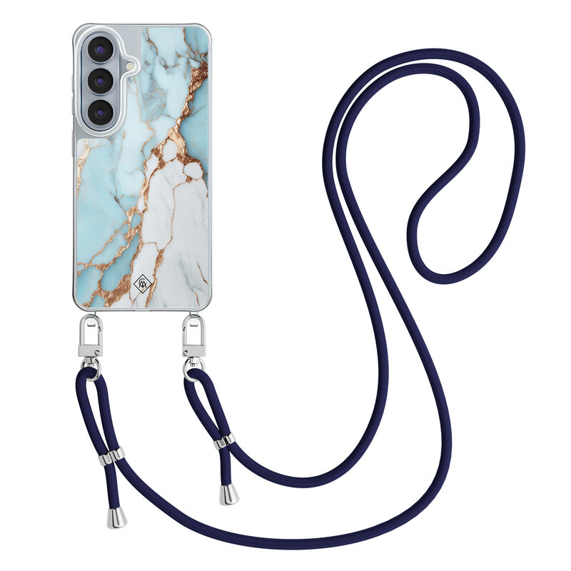 Casimoda Samsung Galaxy S26 hoesje met donkerblauw koord - Marmer lichtblauw