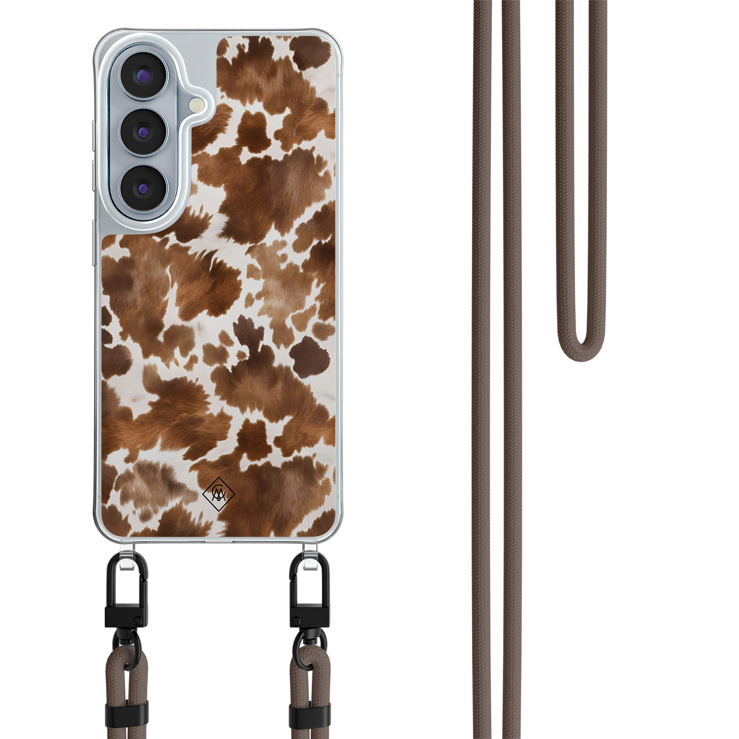 Samsung Galaxy S26 hoesje met donkerbruin koord Koeienprint